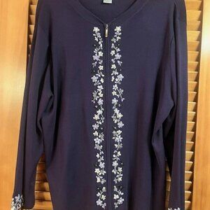 Sweater- Plum with embroidered flowers